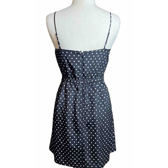 J CREW Women’s Size 6 Spaghetti Strap Dress Black Polka Dot Polyester - Picture 2 of 7